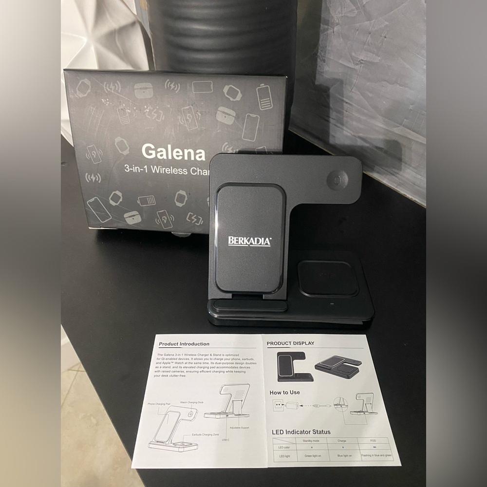 Galena 3-in-1 wireless charger & stand for phone/earbuds/smartwatch